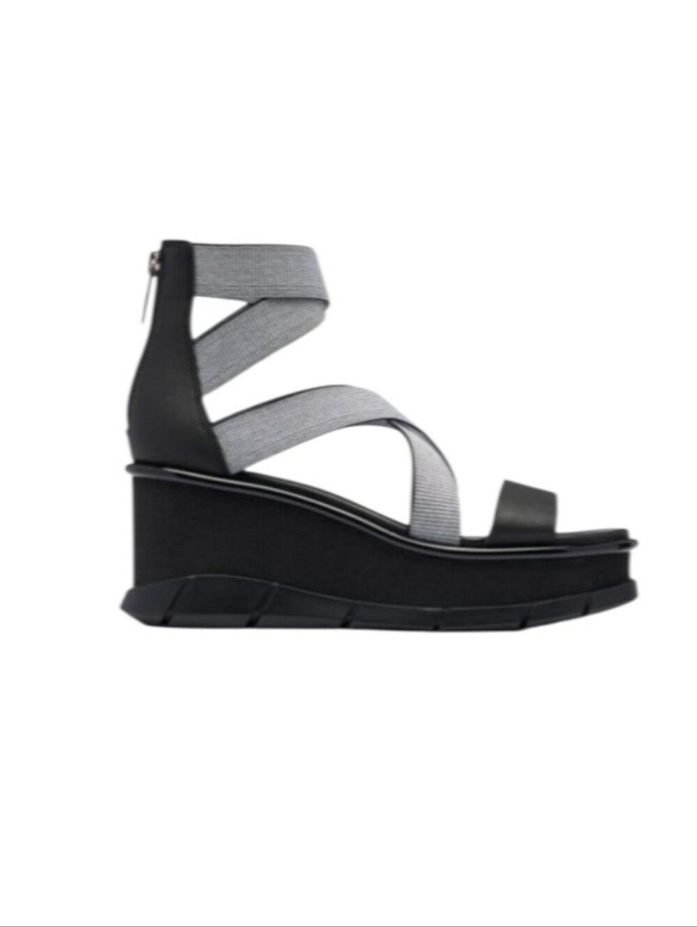 Wedge Sandal with Grey Straps and Black Platform